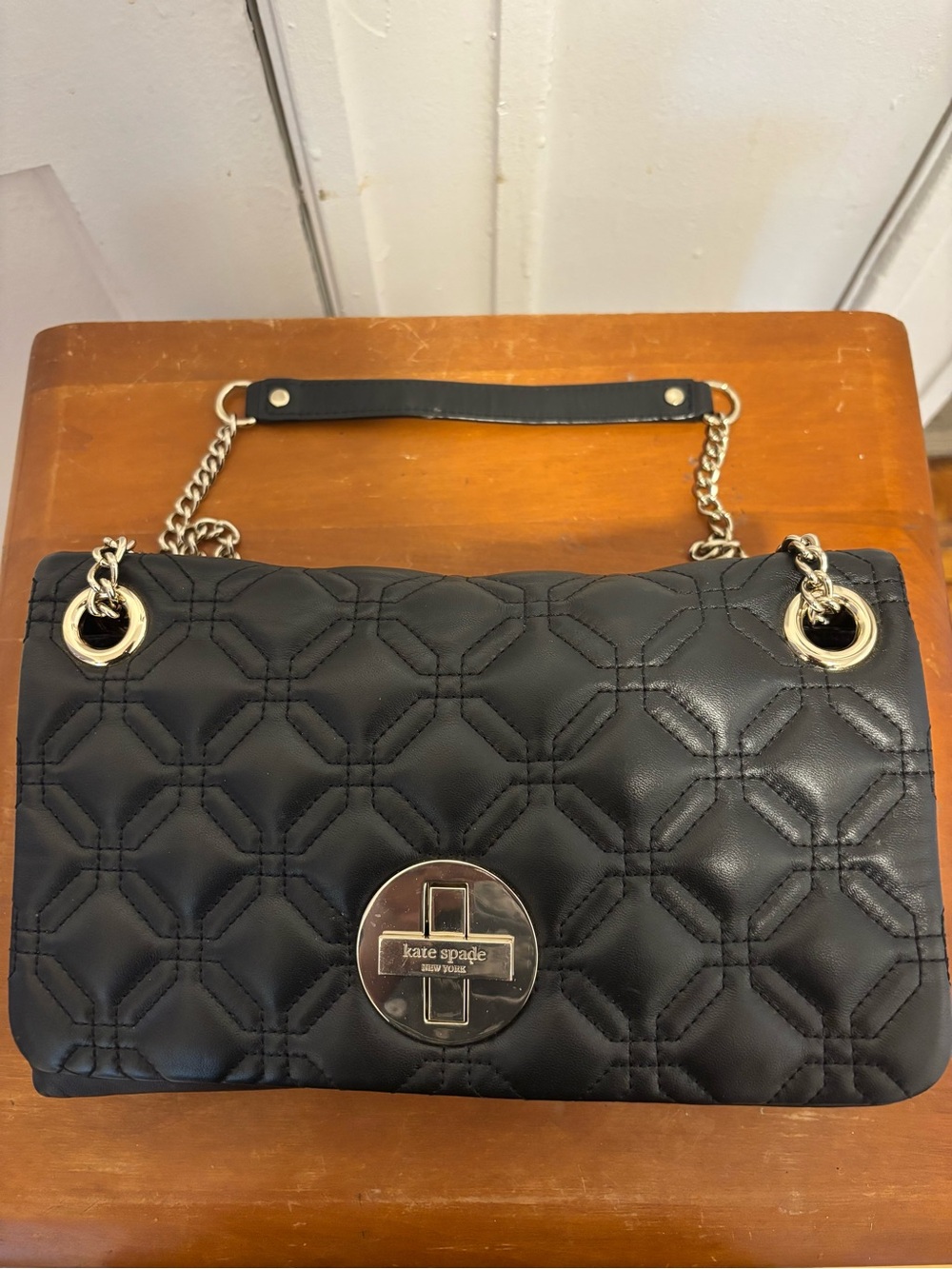 kate spade Black Quilted Leather Shoulder Bag with Gold Hardware